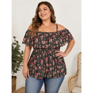 Ivy Rose Off Shoulder Babydoll Blouse 1X Floral Whimsigoth Mesh Floral Boho Chic